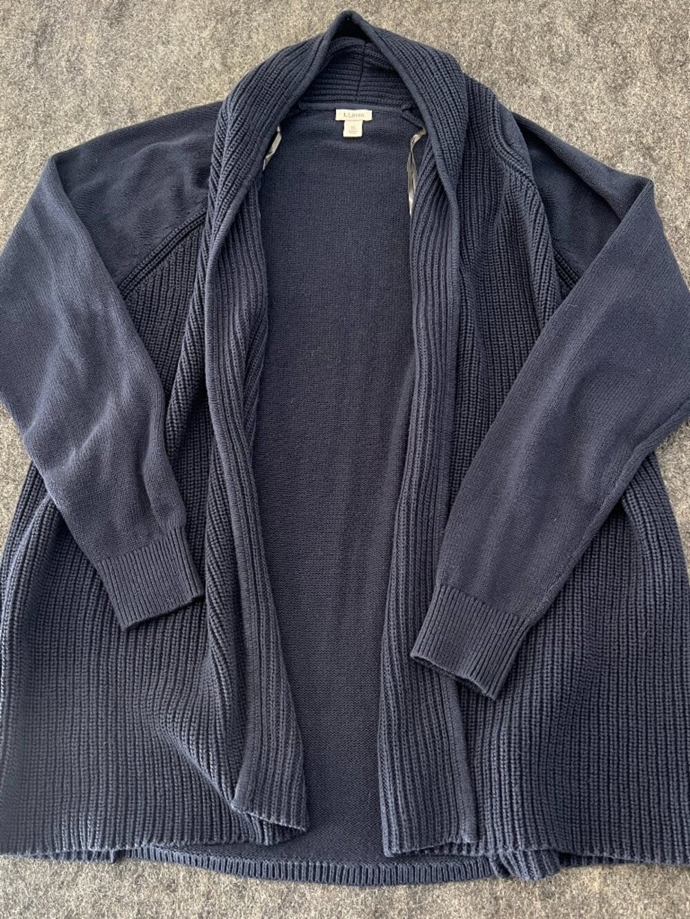 LL Bean Women's Shaker-Stitch Open Cardigan Knit XL Reg Blue Navy 100% Cotton